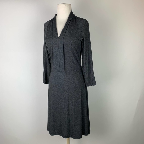 LOLË Gray Jersey Knit Dress Knee Length V-Neck Long Sleeves Stretch Size SMALL - Picture 1 of 8